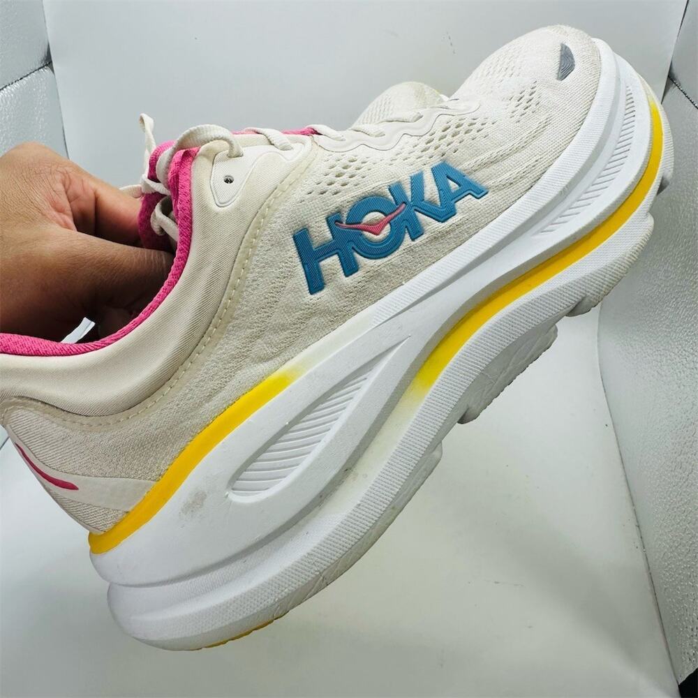 HOKA Bondi 9 Women's Running Shoes Alabaster Birch Pink Yellow Size 9B - Picture 12 of 13